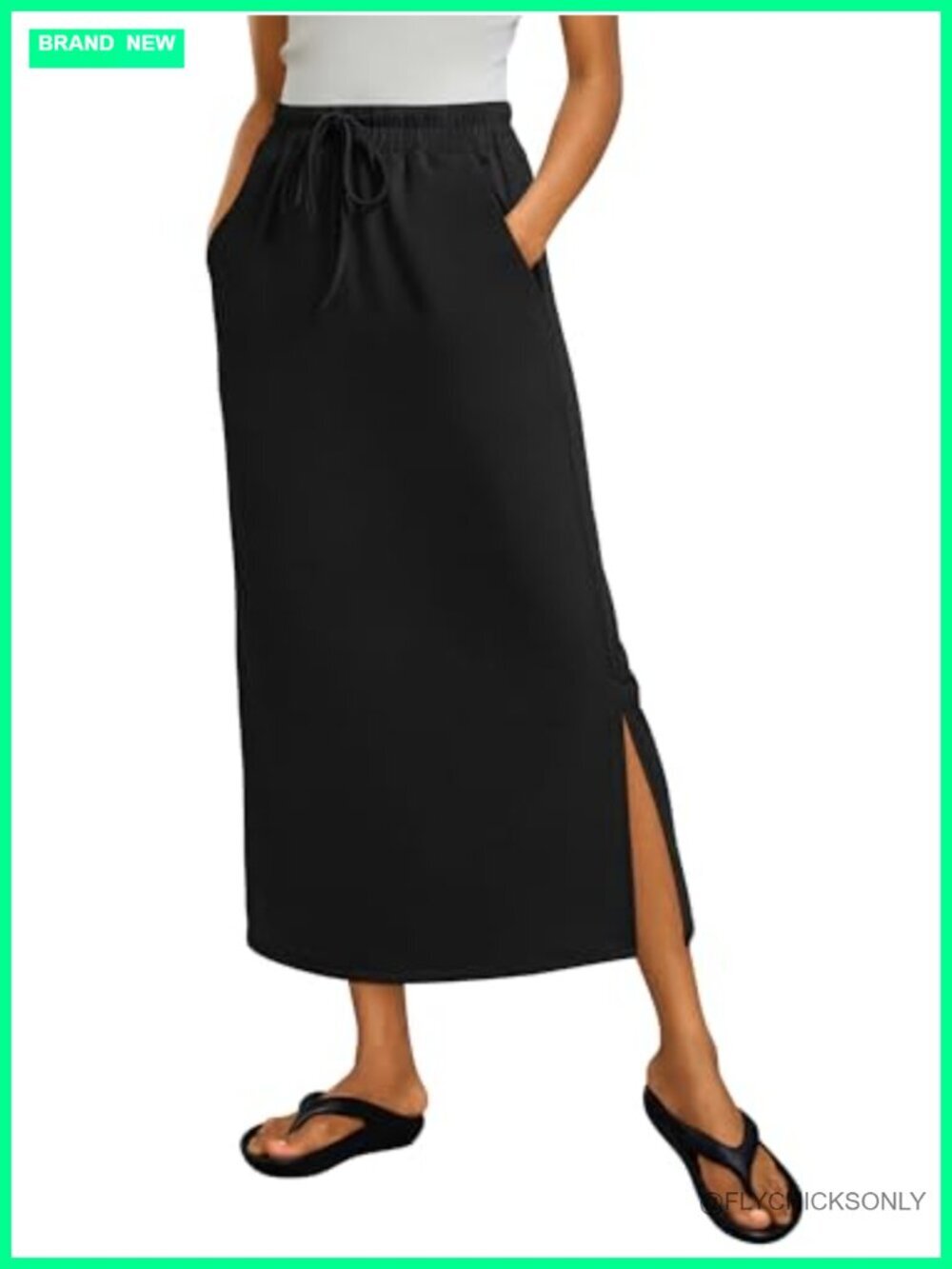 Maxi Skirt High Waist Drawstring Side Pockets Casual Summer